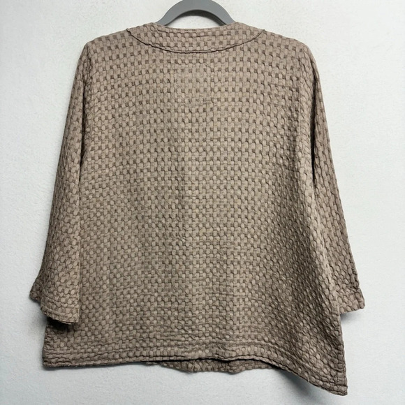 Produce Company Tan Jacket Sweater Cardigan M Lagenlook Waffle Knit - Picture 2 of 7